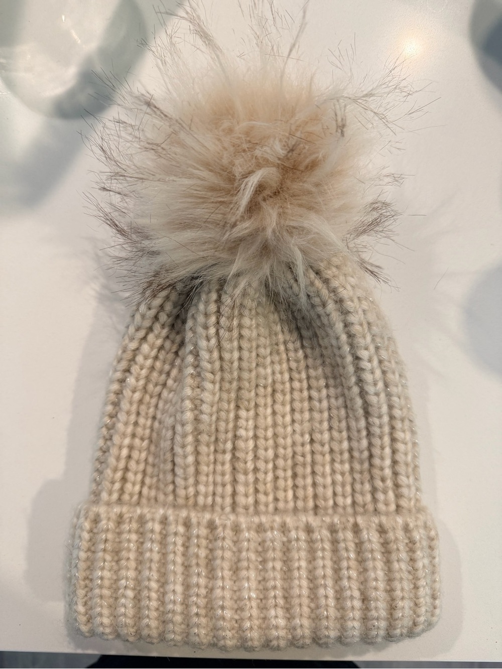 Express Cream and Silver Knit Pom Hat